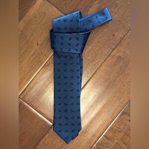 Elegant Navy Blue Men's Tie with Van Gogh horses
